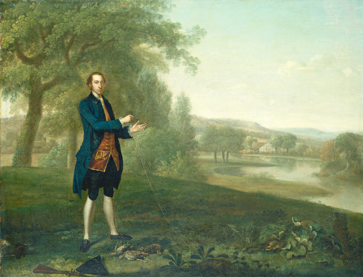 Retrato de um cavalheiro a apanhar perdizes com uma rede de Arthur Devis
