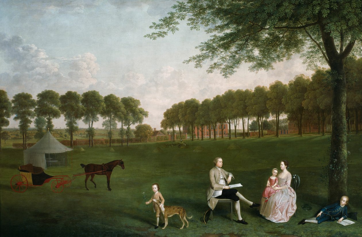 Sir John Shaw e sua família no parque em Eltham Lodge, Kent de Arthur Devis