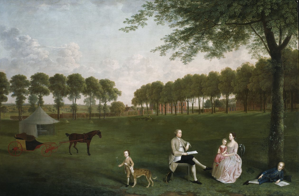 Sir John Shaw e sua família no parque em Eltham Lodge, Kent, 1761 de Arthur Devis