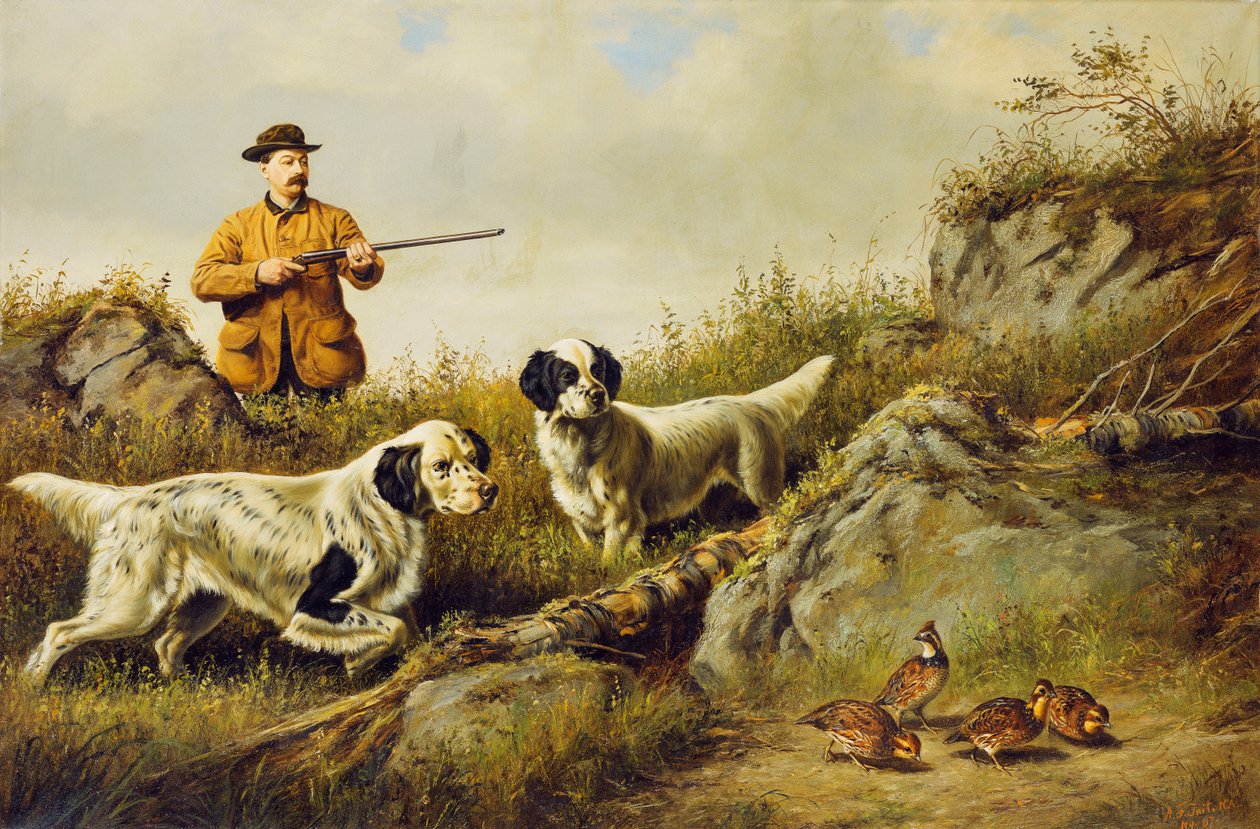 Amos F. Adams atirando sobre Gus Bondher e filho, conde Bondher, 1887 de Arthur Fitzwilliam Tait