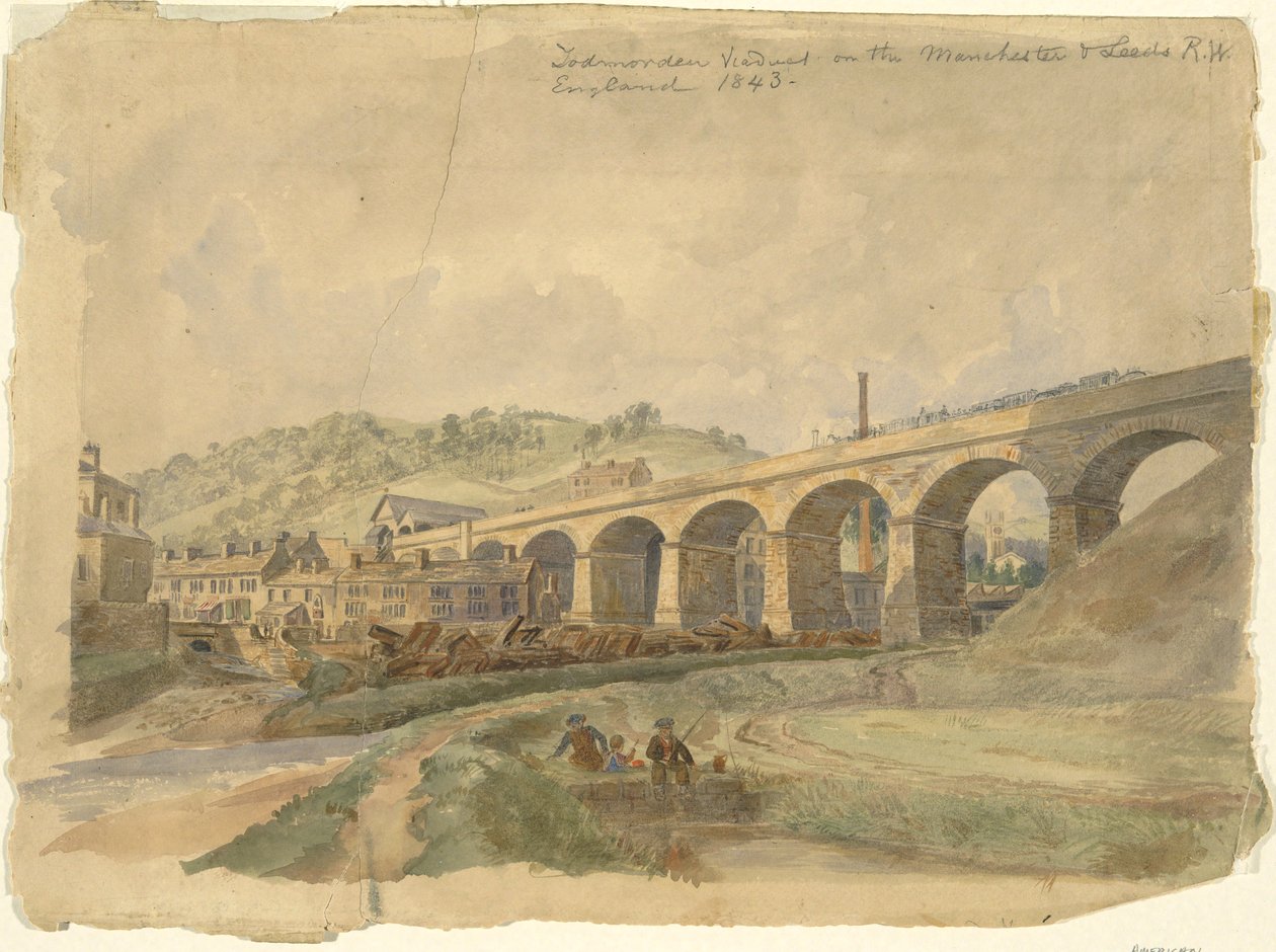Viaduto de Todmorden na Manchester & Leeds Railway, Inglaterra 1843 de Arthur Fitzwilliam Tait