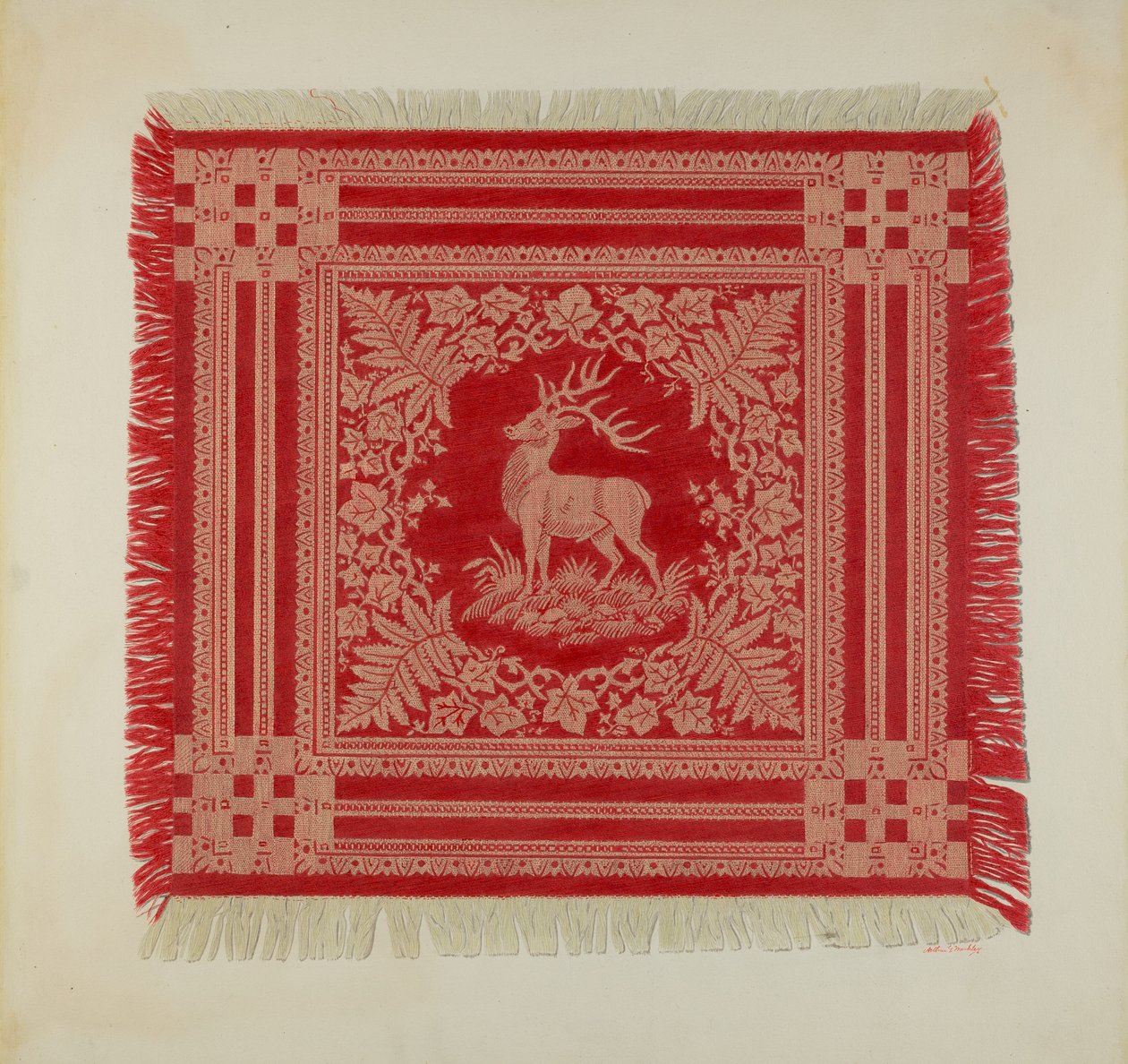 Guardanapo Vermelho e Branco (Design de Veado) de Arthur G. Merkley