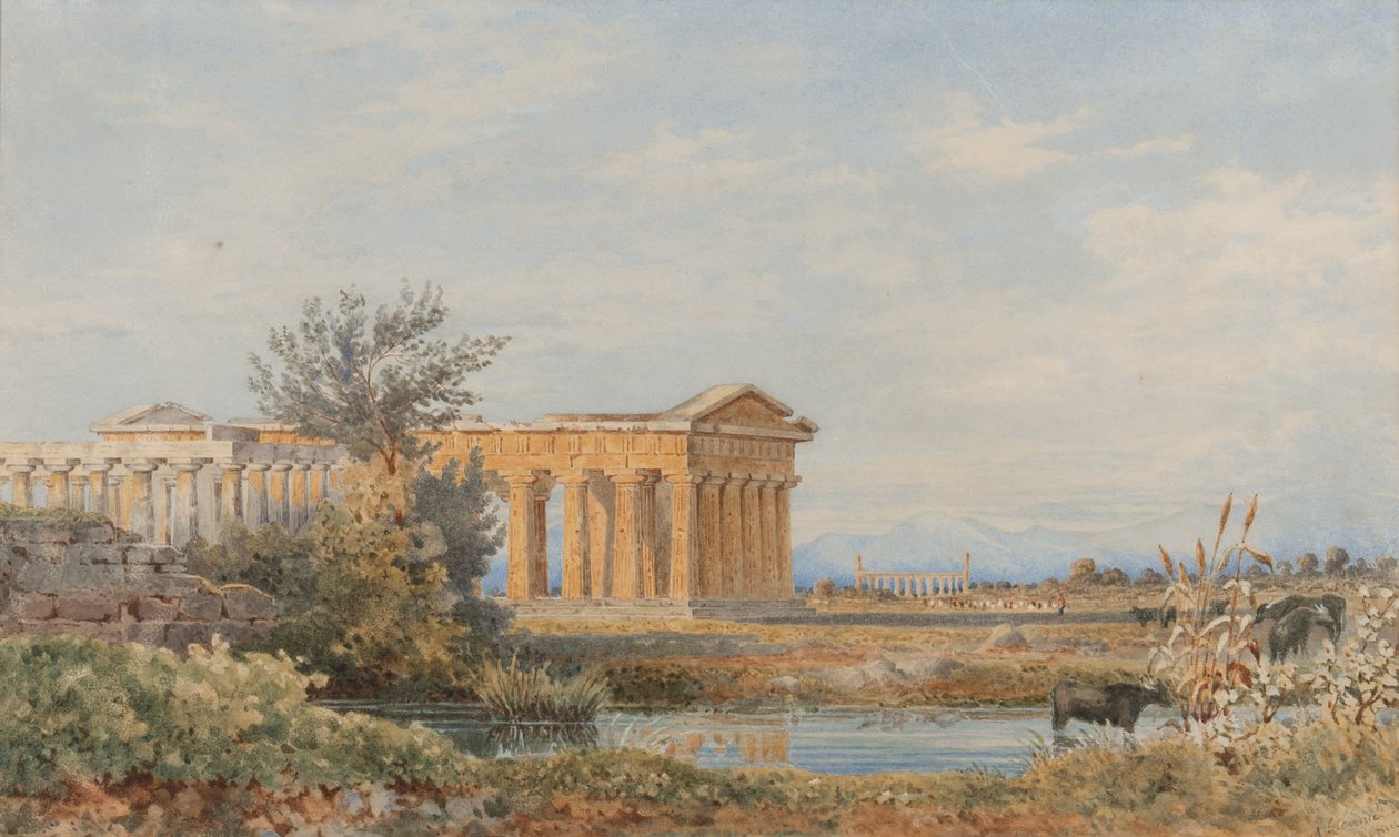Os Templos de Paestum, 1843-44 (wc no papel) de Arthur Glennie