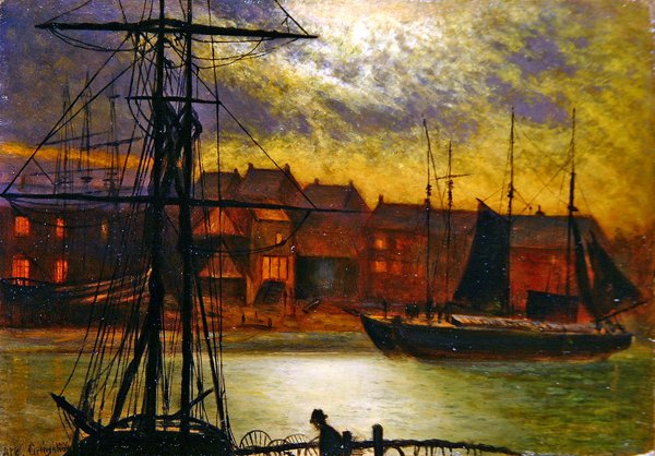 Barcos em Whitby Harbour (óleo sobre tela) de Arthur Grimshaw