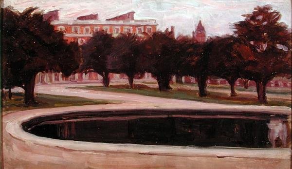 Hampton Court Palace (óleo sobre painel) de Arthur Haythorne Studd