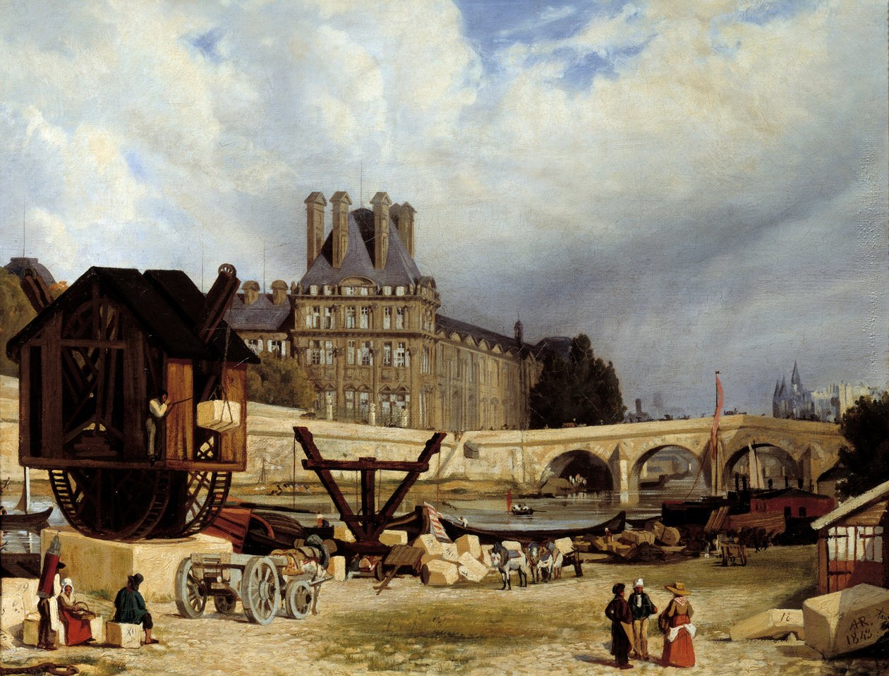 As Tuileries e a Ponte Real. Pintura de Arthur Henry Roberts (1819-1900) de Arthur Henri Roberts