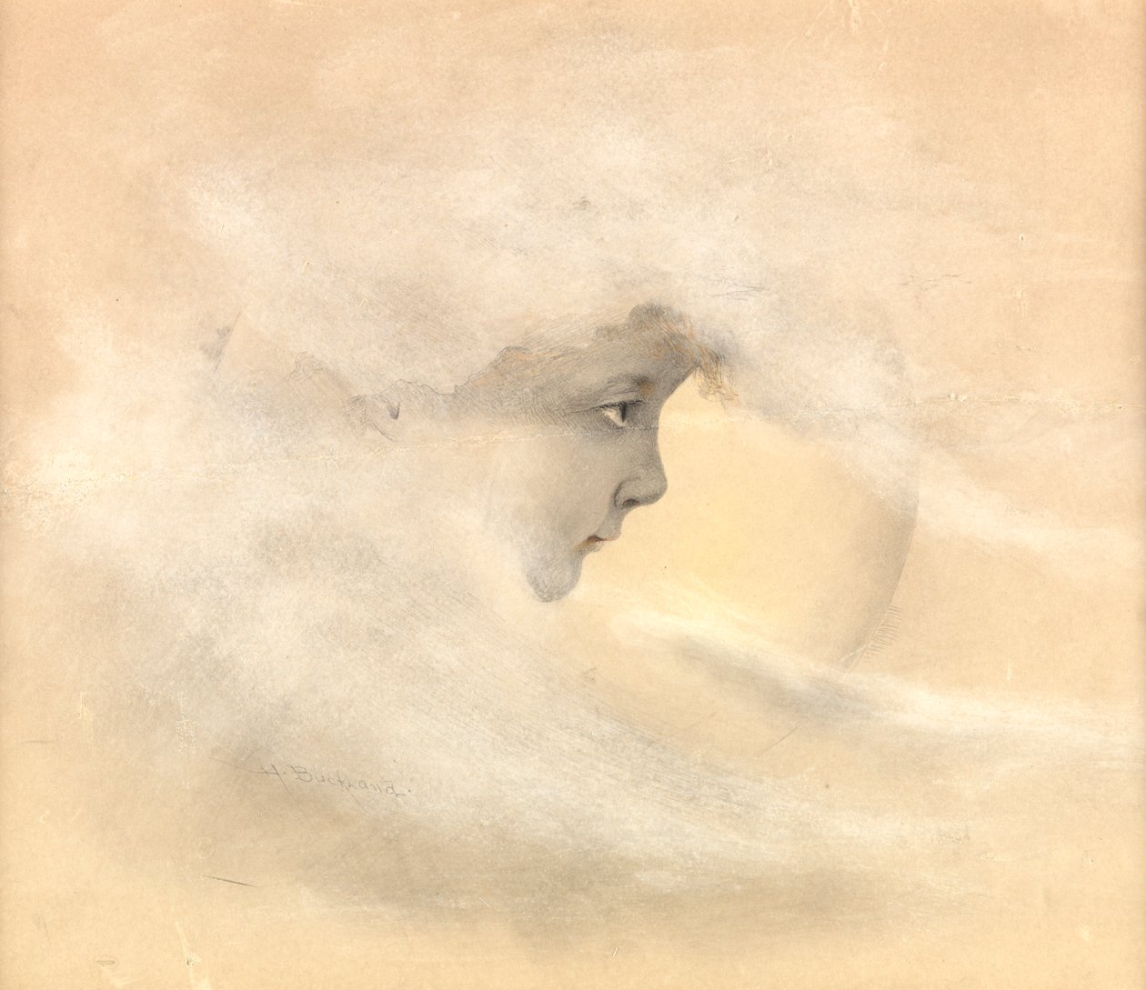 Peter Pan, ou Menino na Lua, c.1910 (lápis, caneta e tinta, wc no papel) de Arthur Herbert Buckland