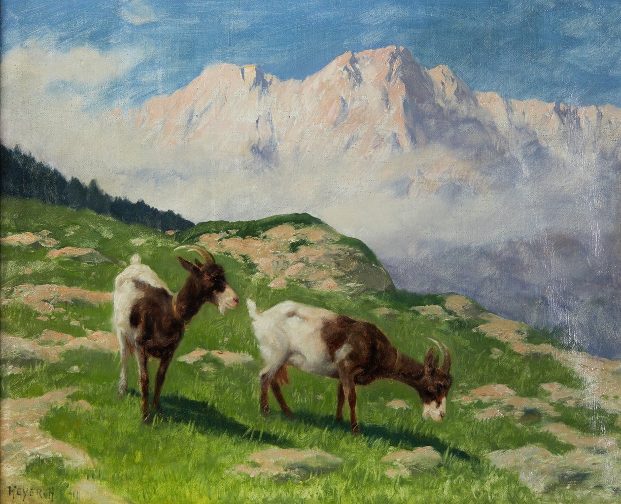 Cabras de Arthur Heyer numa paisagem de montanha de Arthur Heyer