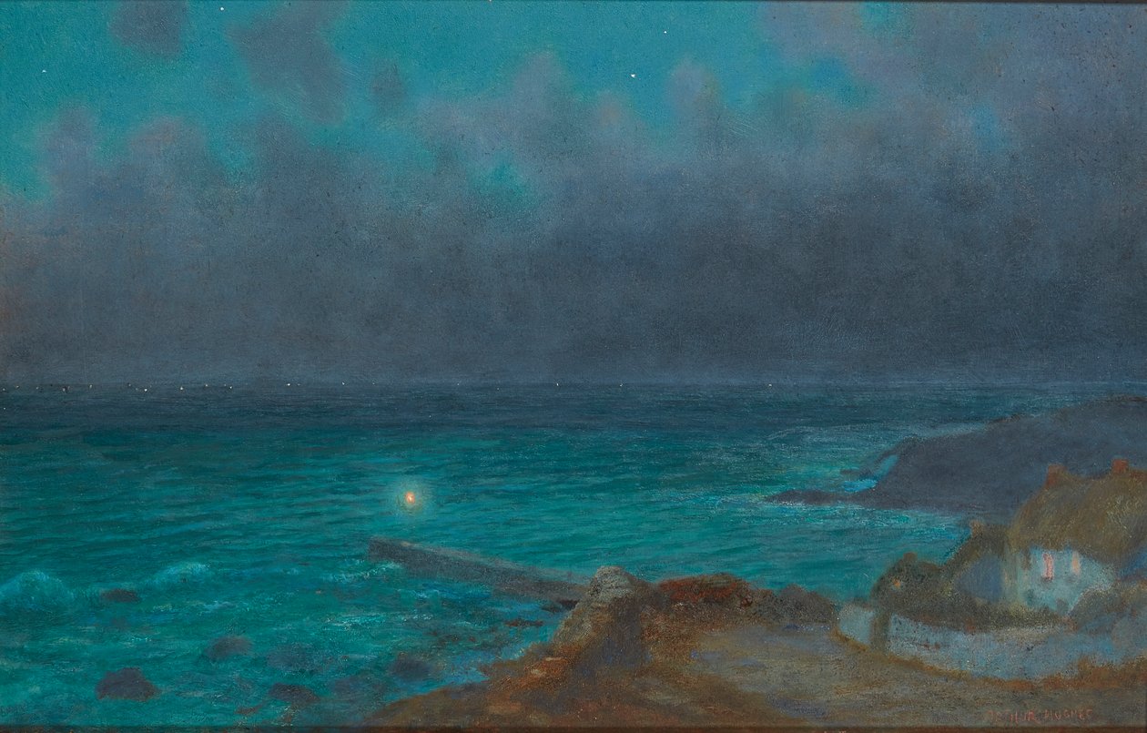 A Safe Haven, Cornwall (óleo a bordo) de Arthur Hughes