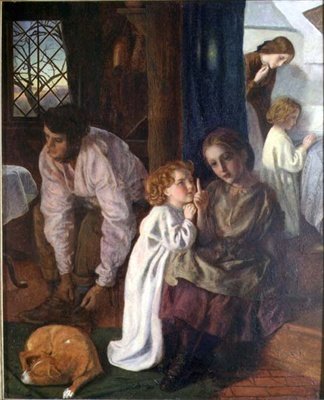 Hora de dormir, c.1862 (óleo sobre tela colocado sobre painel) de Arthur Hughes