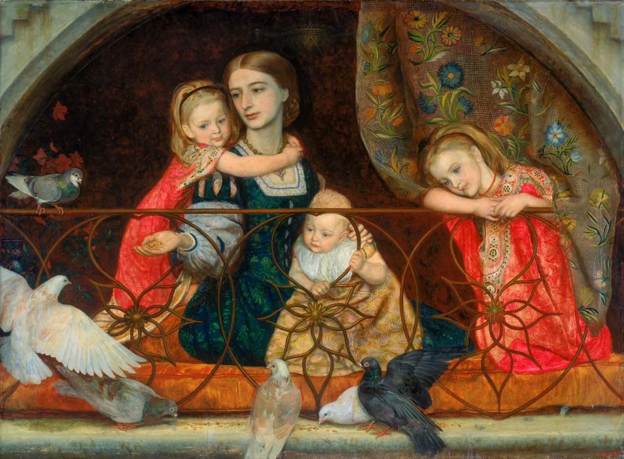Sra. Leathart e seus três filhos, c.1863-65 de Arthur Hughes