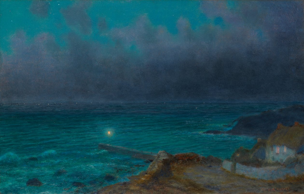 Night Toilers (óleo a bordo) de Arthur Hughes