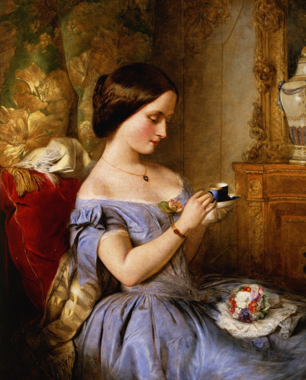 Tomando chá na sala de estar de Arthur Hughes
