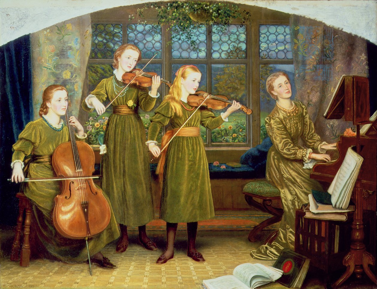 The Home Quartet: Sra. Vernon Lushington e seus filhos, 1883 de Arthur Hughes