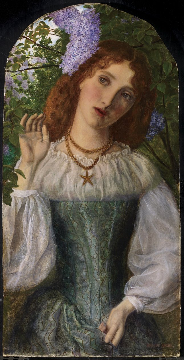 A Dama com as Lilases, 1863 de Arthur Hughes