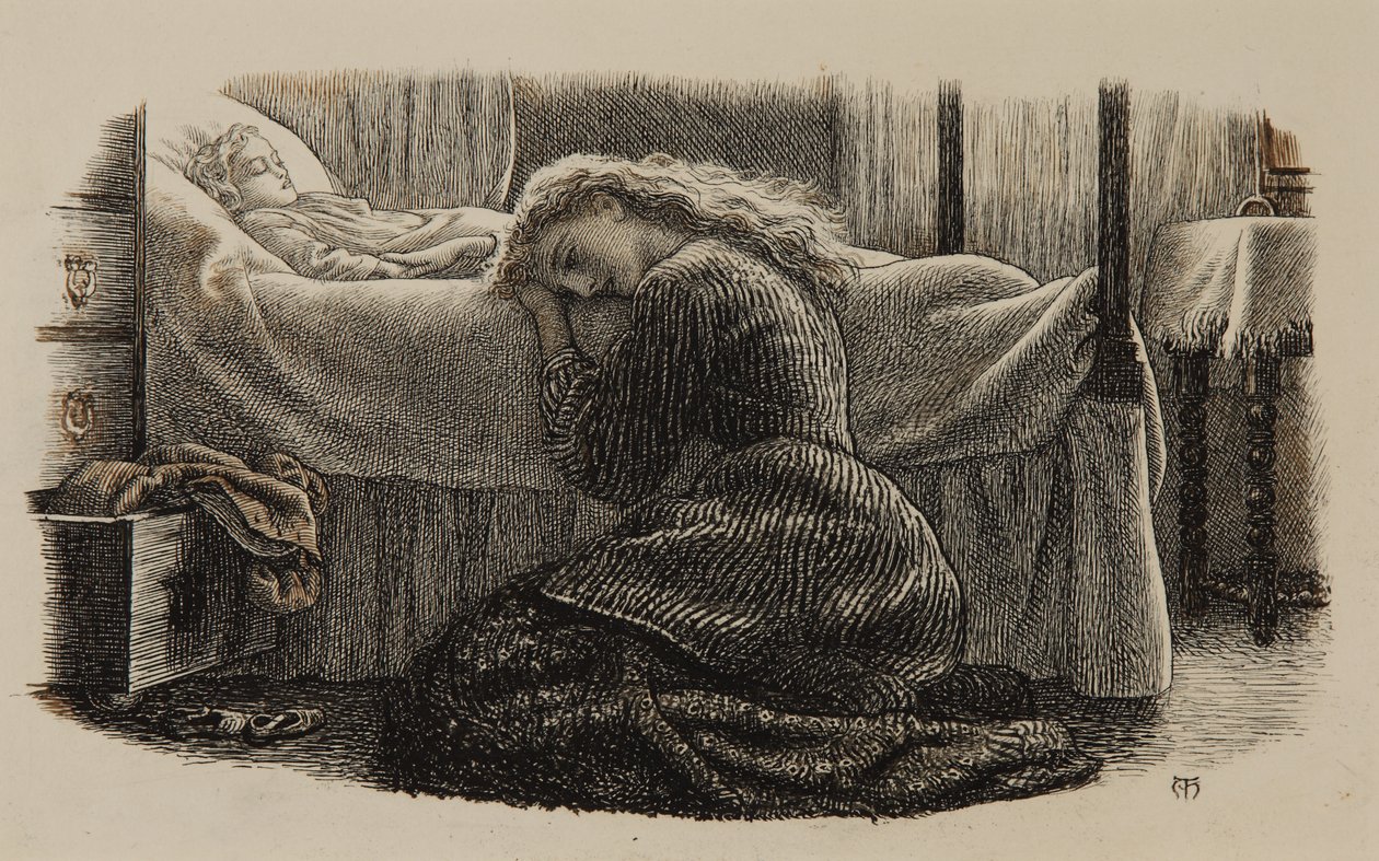 A morte da criança mais nova, c.1865 (tinta sobre papel) de Arthur Hughes