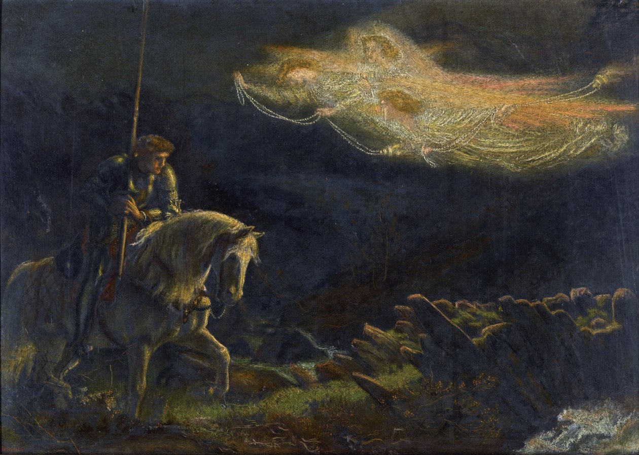Sir Galahad. La Quete du Saint Graal Sir Galahad. A Busca pelo Santo Graal par Arthur Hughes (1832-1915) - Óleo sobre madeira, 30,5x43 - Colecção Privada de Arthur Hugues