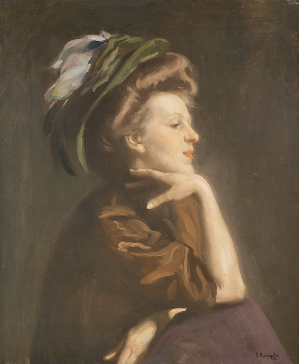 Retrato de uma senhora com um chapéu. de Arthur Kampf
