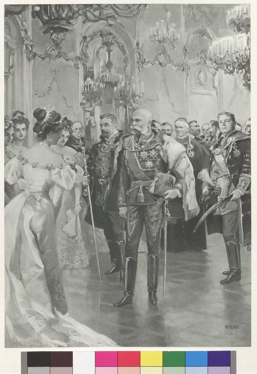 O Imperador segurando as filas de bancos em frente ao palco de Arthur Lajos Halmi