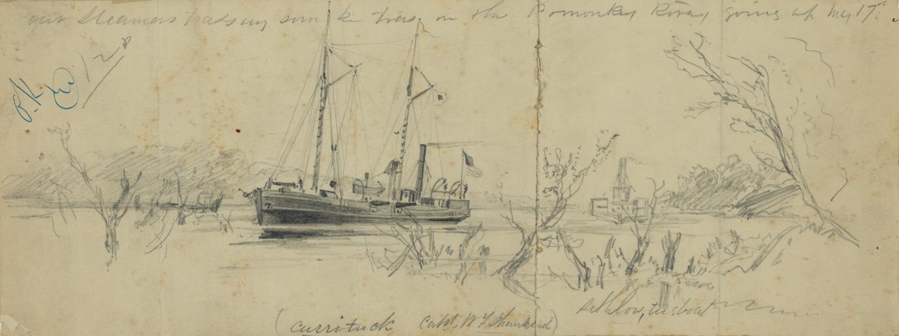 USS Currituck e o rebocador Seth Low no rio Pamunkey, 1862 de Arthur Lumley