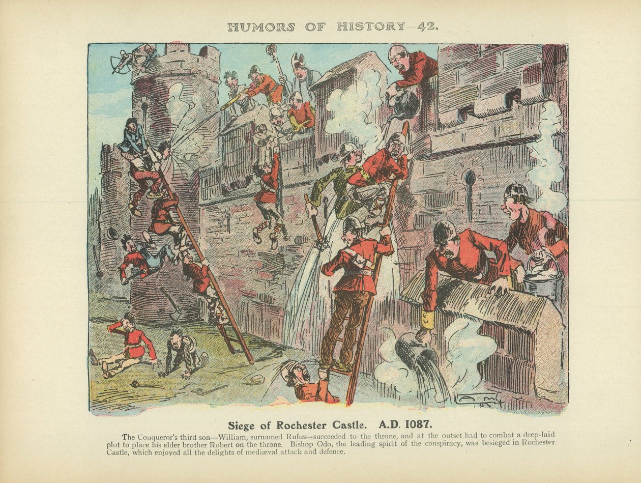 Cerco do Castelo de Rochester. 1087 d.C. (litografia a cores) de Arthur Moreland