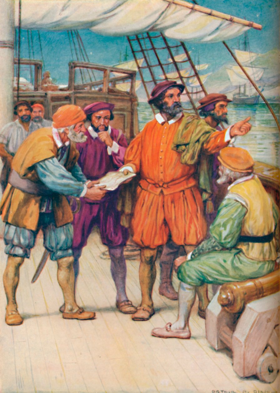 Magalhães consulta com seus navegadores, c1925 de Arthur Percy Dixon