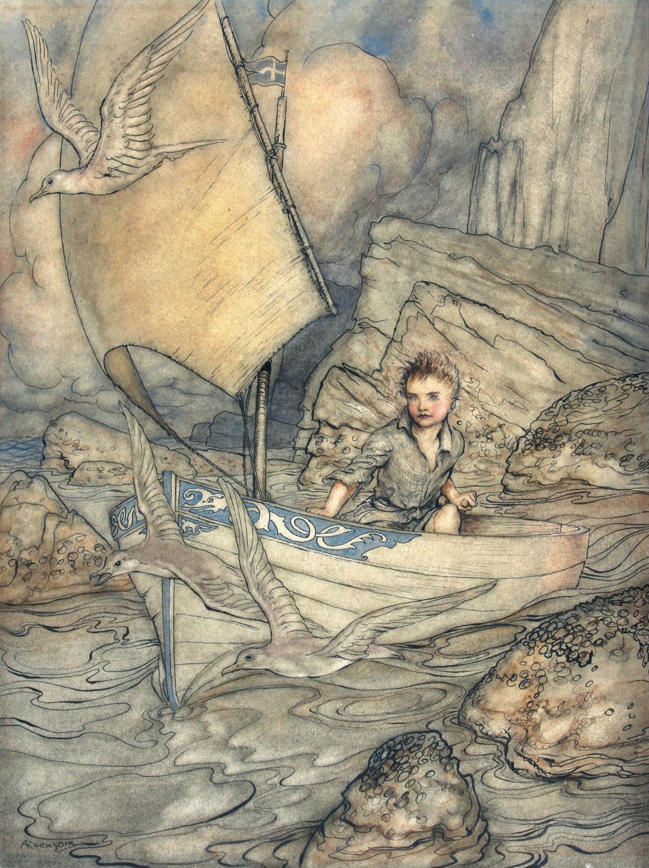 Um futuro de Childs, ilustração de The Springtide of Life: Poemas da infância por Algernon Charles Swinburne, 1918 (caneta e tinta e wc no papel) de Arthur Rackham