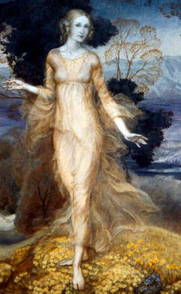 A Young Woman in a Garden, c.1920 (aguarela sobre papel) de Arthur Rackham