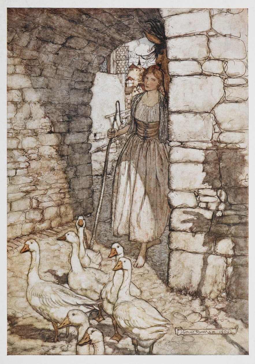 Uma rapariga com gansos. de Arthur Rackham