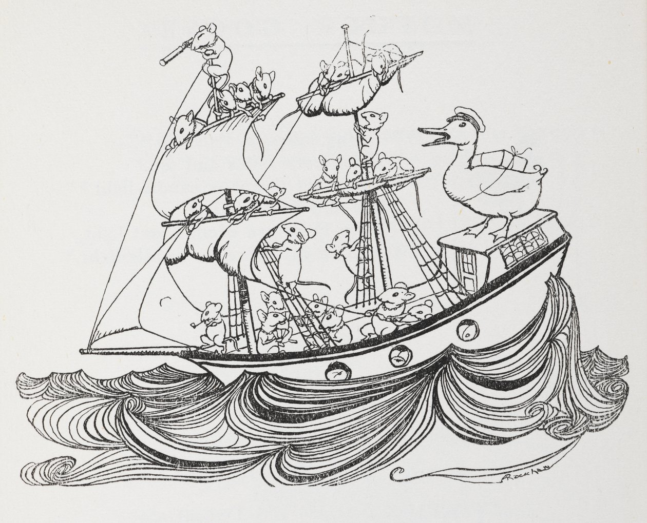 Um navio tripulado por ratos e capitaneado por um pato. de Arthur Rackham