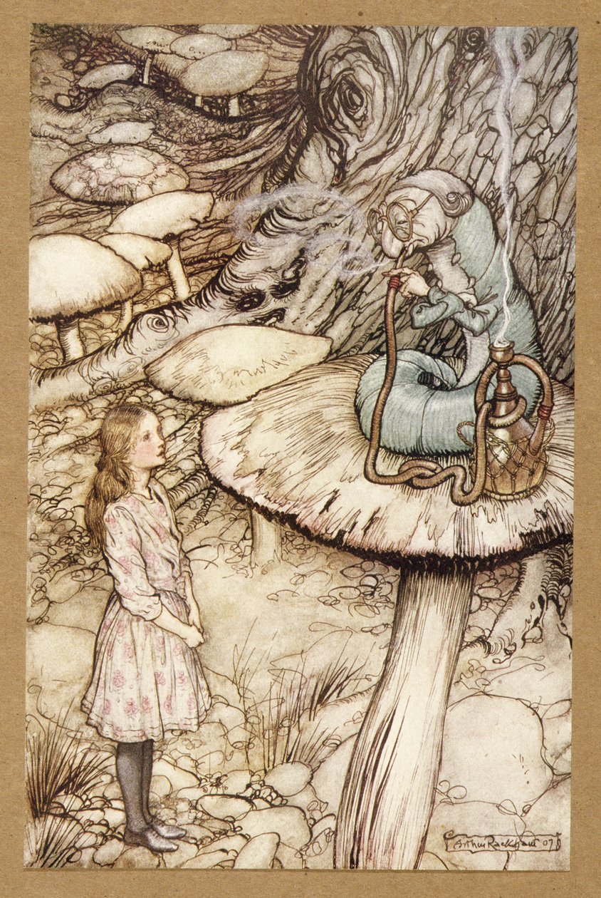 Conselhos de uma lagarta, de Alices Adventures in Wonderland, de Lewis Carroll, pub.1907 de Arthur Rackham