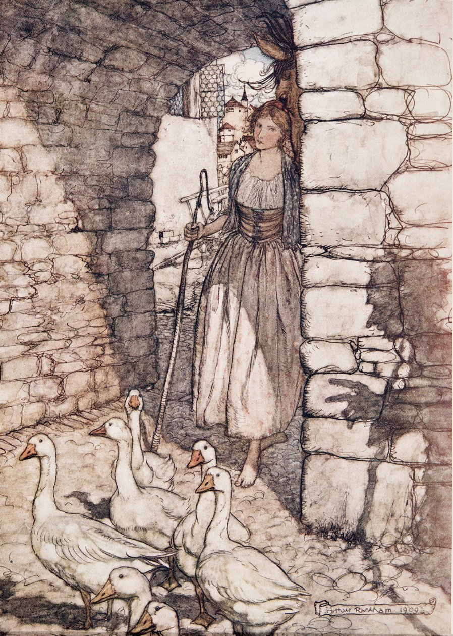 Ai! Querida Falada, lá você enforcou ..., de Os Contos de Fadas dos Irmãos Grimm, pub. 1909 de Arthur Rackham