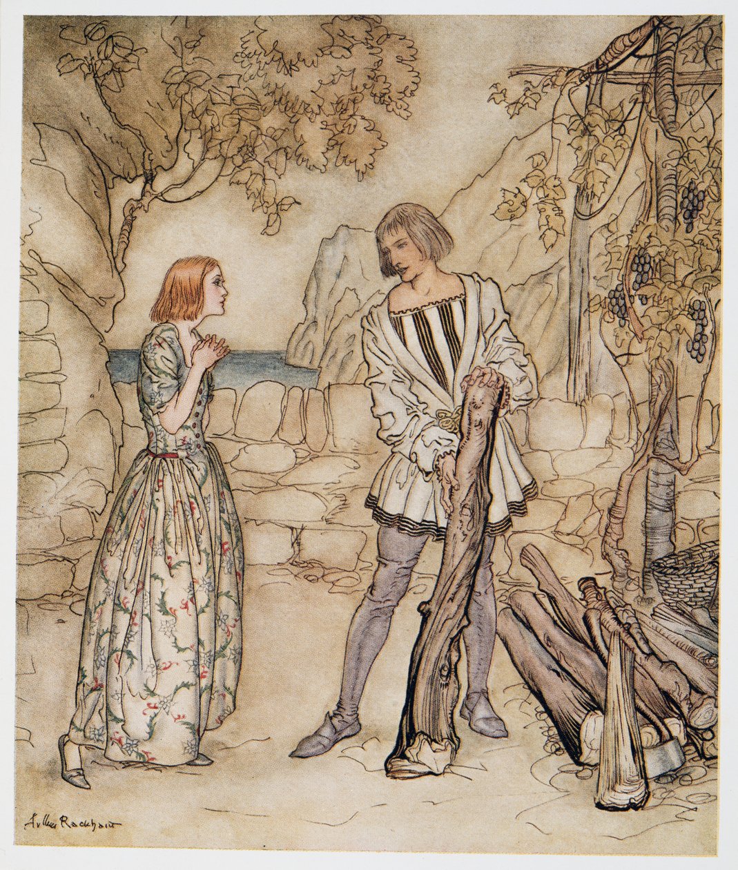 Ai, ora agora, não trabalhe tanto, ilustração de William Shakespeares The Tempest, pub. 1926 de Arthur Rackham