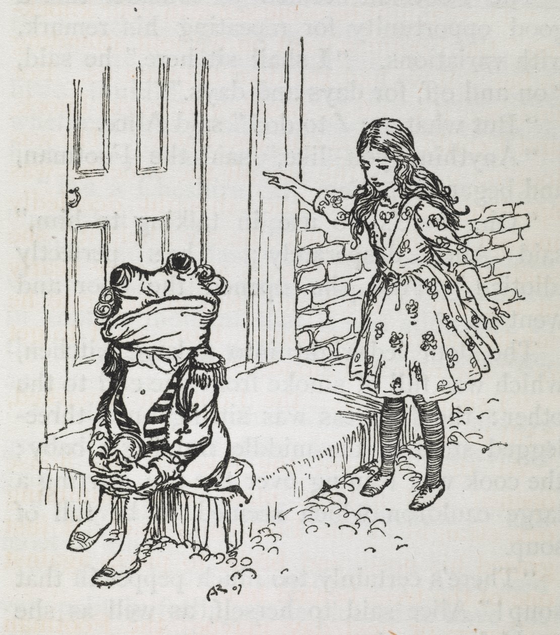 Alice e uma rã vestida de criado de libré de Arthur Rackham