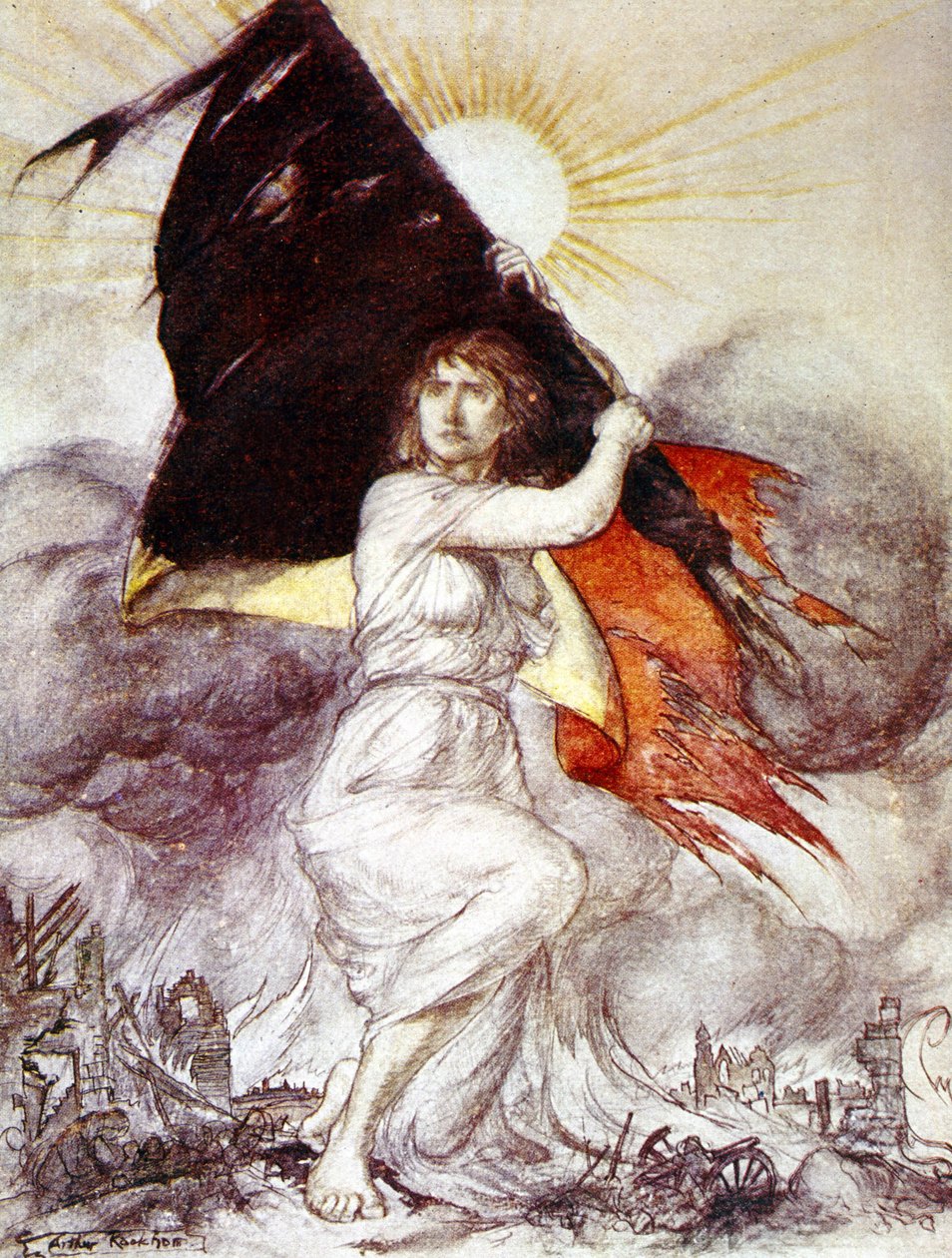Alegoria da Bélgica durante a ww1, desenho de Arthur Rackham de Arthur Rackham