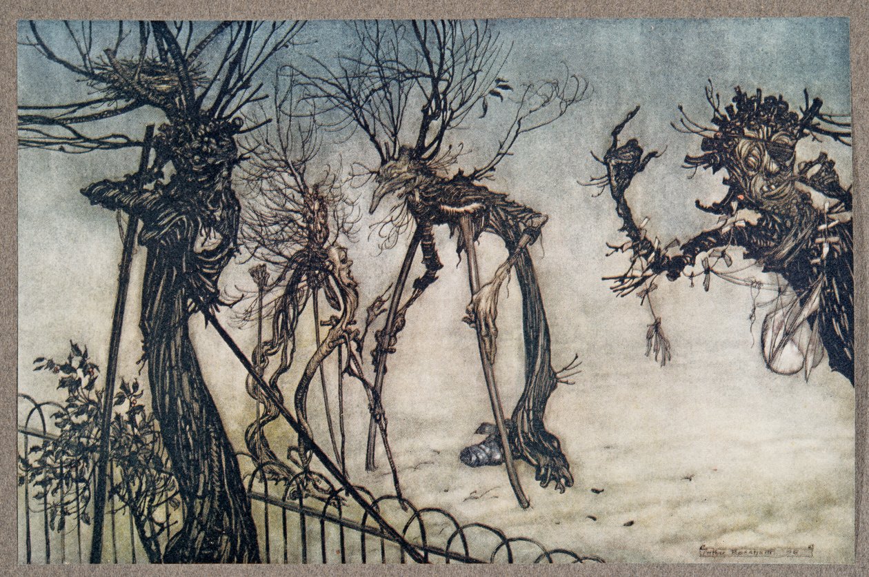 Um Elderberry mancou pela caminhada e ficou conversando com algumas crianças ... de Peter Pan em Kensington Gardens por JM Barrie (1860 - 1937), pub. 1906 de Arthur Rackham