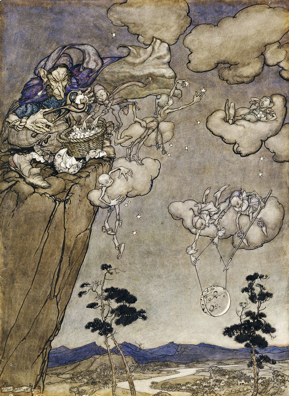 Uma ilustração para Rip van Winkle: "Eles eram governados por um velho espírito de squaw", 1904 de Arthur Rackham