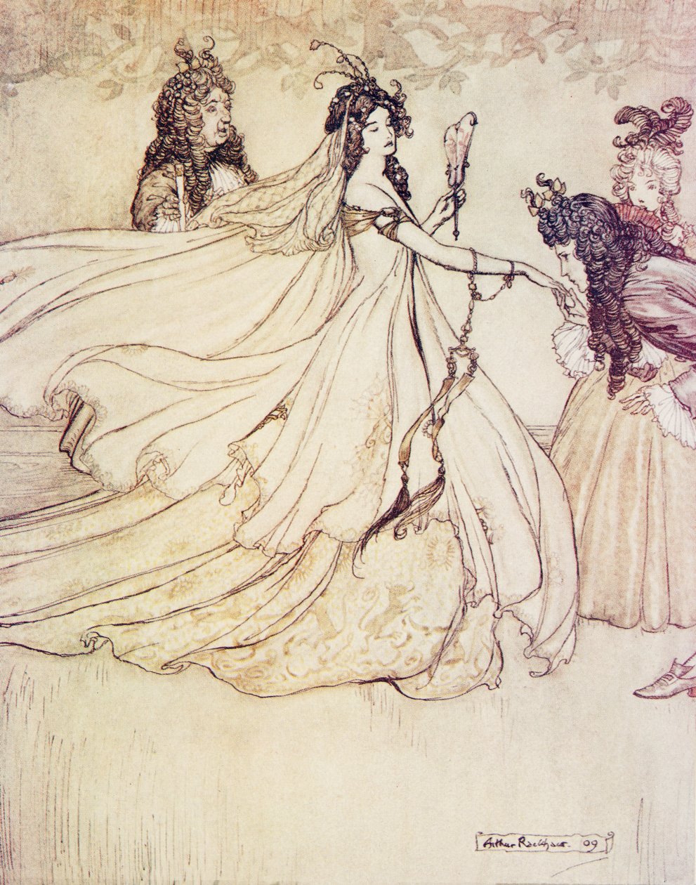Ashenputtel vai para a bola, de The Fairy Tales dos irmãos Grimm, pub. 1909 de Arthur Rackham
