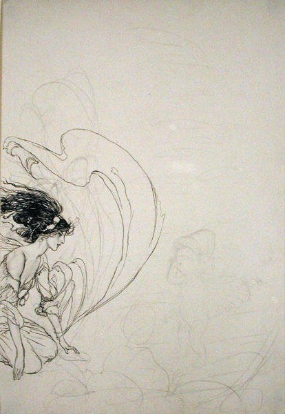 Na Bomba (lápis sobre papel) de Arthur Rackham