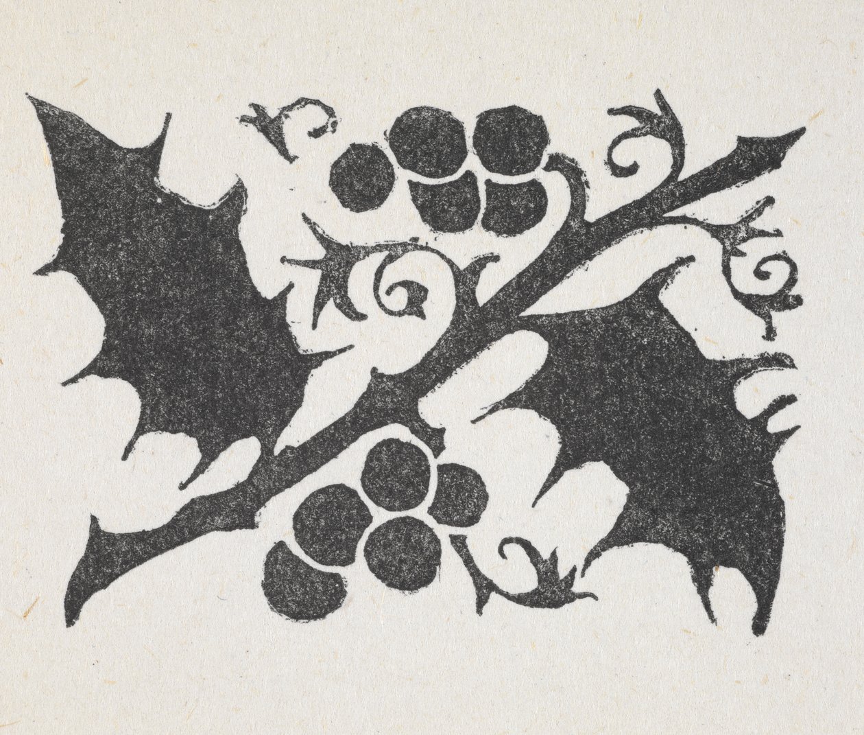 Impressão a preto e branco de folhas e bagas de azevinho de Arthur Rackham