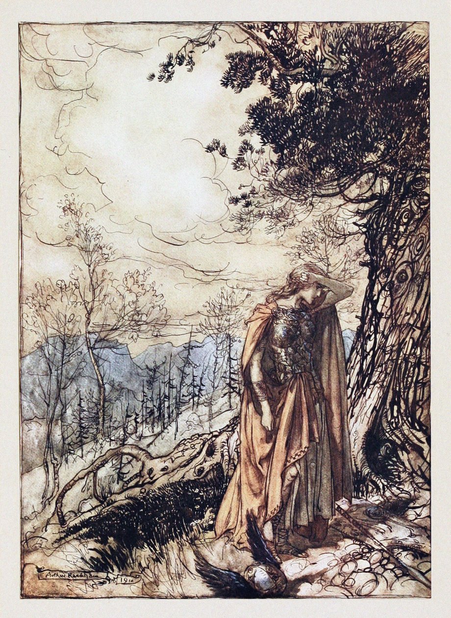 Brünnhilde. Ilustração para Rhinegold e The Valkyrie, de Richard Wagner, 1910 de Arthur Rackham