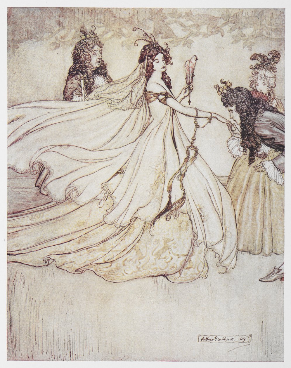 Cinderela (Ashenputtel) com um vestido de baile. de Arthur Rackham