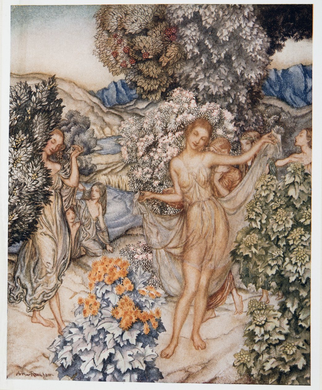 Venha, ninfas temperadas, e ajude a celebrar um contrato de amor verdadeiro, ilustração de William Shakespeares The Tempest, pub. 1926 de Arthur Rackham