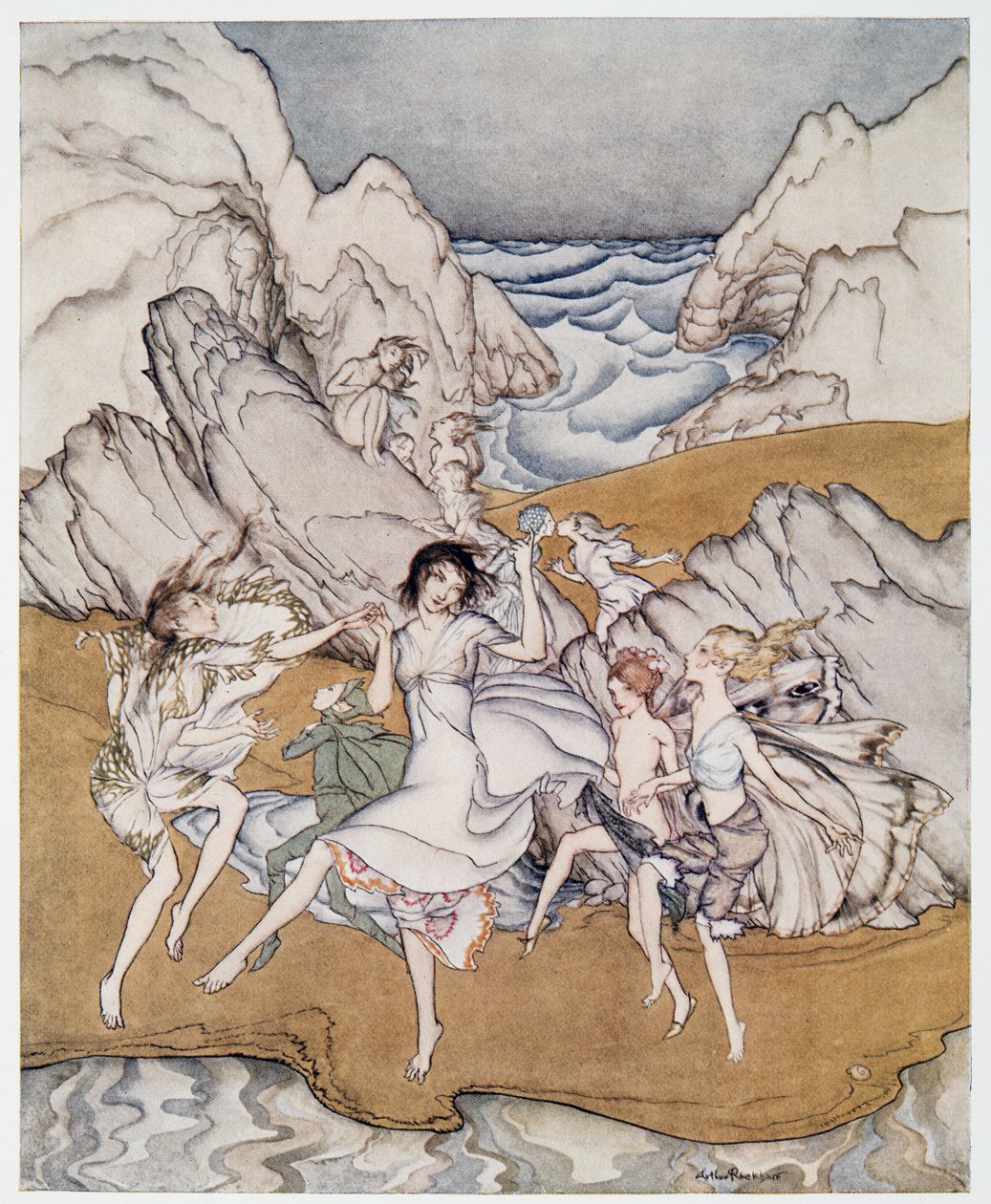 Venha para estas ilustrações de areias amarelas de William Shakespeares The Tempest, pub. 1926 de Arthur Rackham