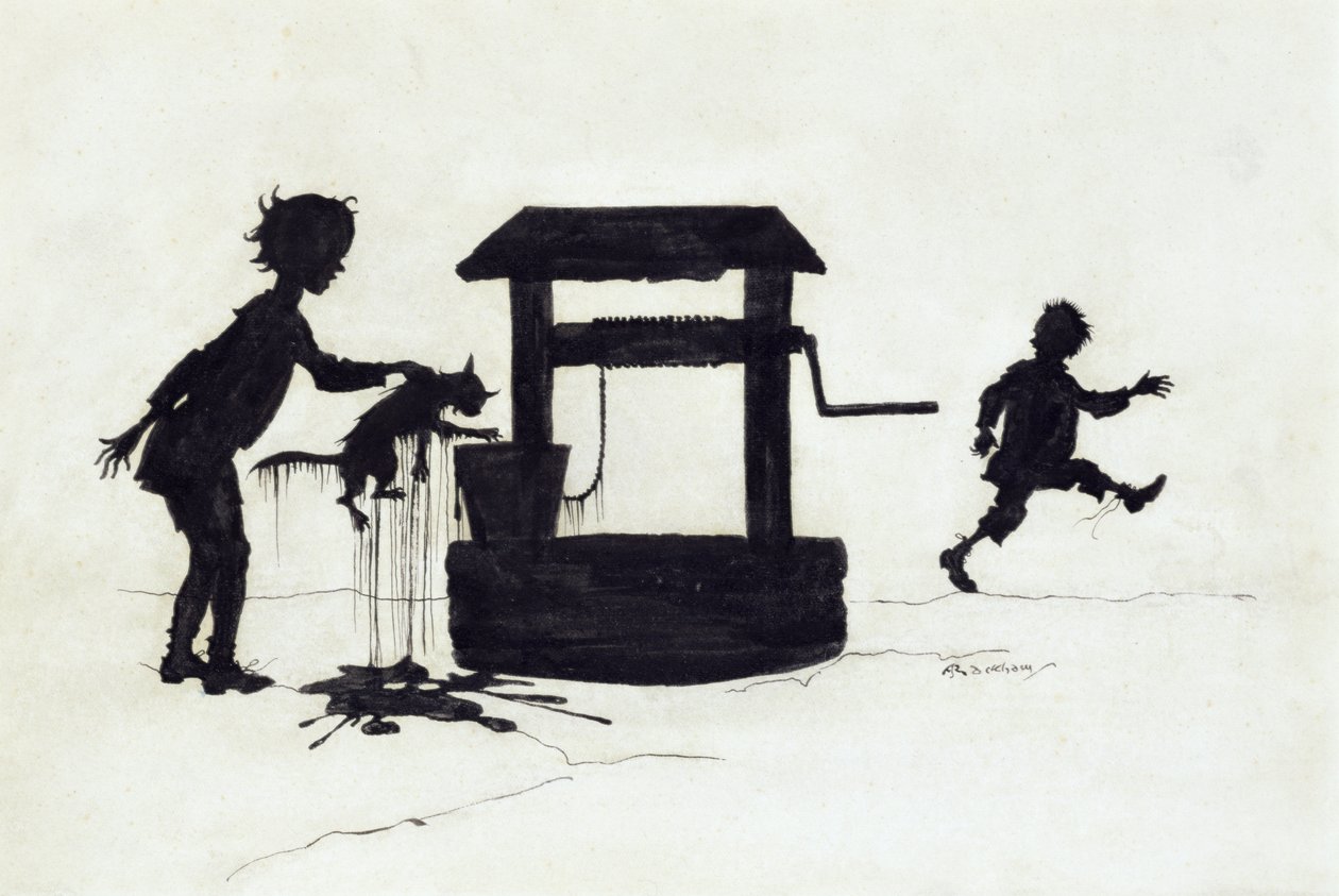 Ding Dong Bell, ilustração de mamãe ganso: The Old Nursery Rhymes, publicado em 1913 (caneta & tinta) de Arthur Rackham