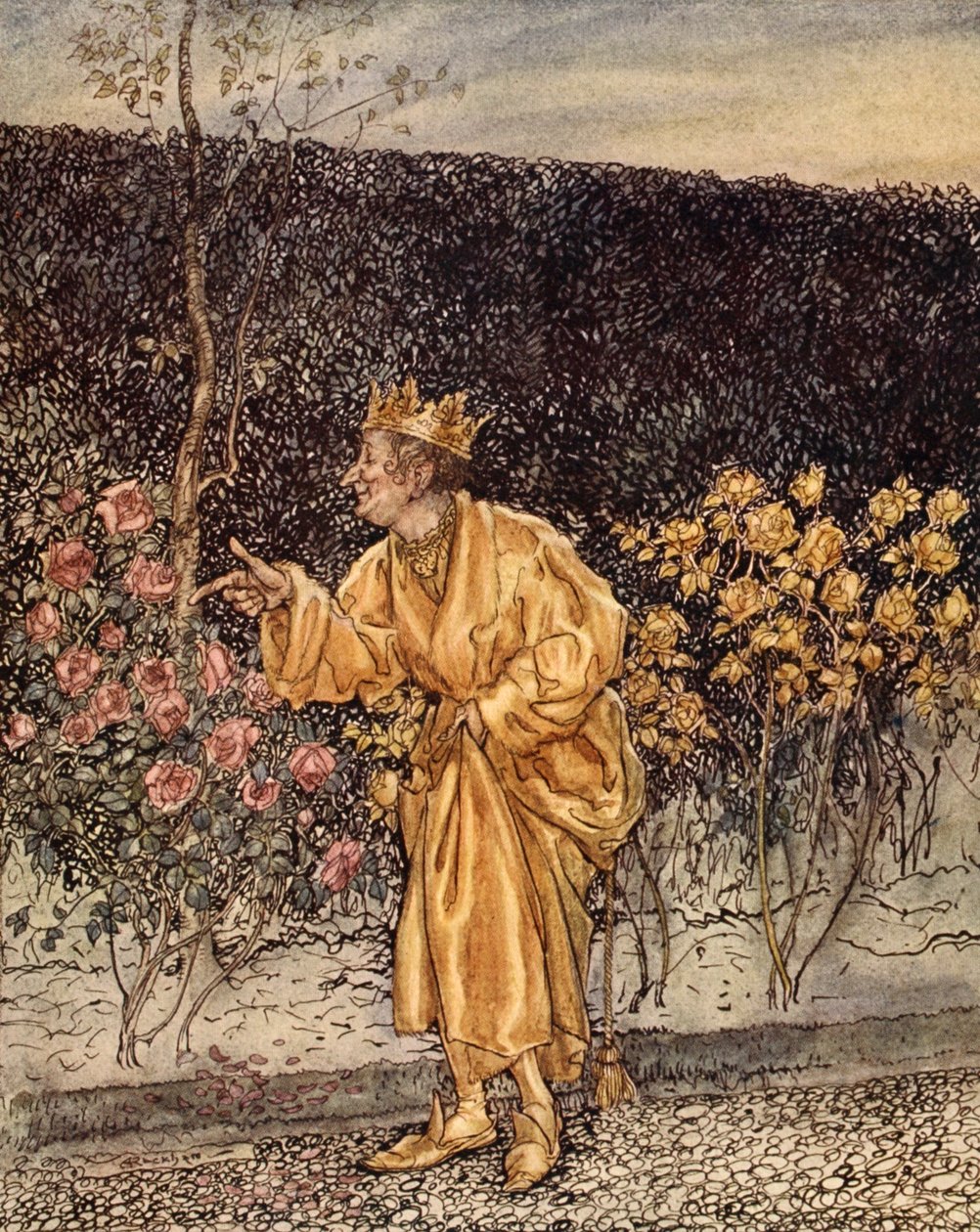 Cada flor mudou para Gold, ilustração de &39;Um livro de maravilhas para meninas e meninos&39; de Nathaniel Hawthorne, 1928 de Arthur Rackham