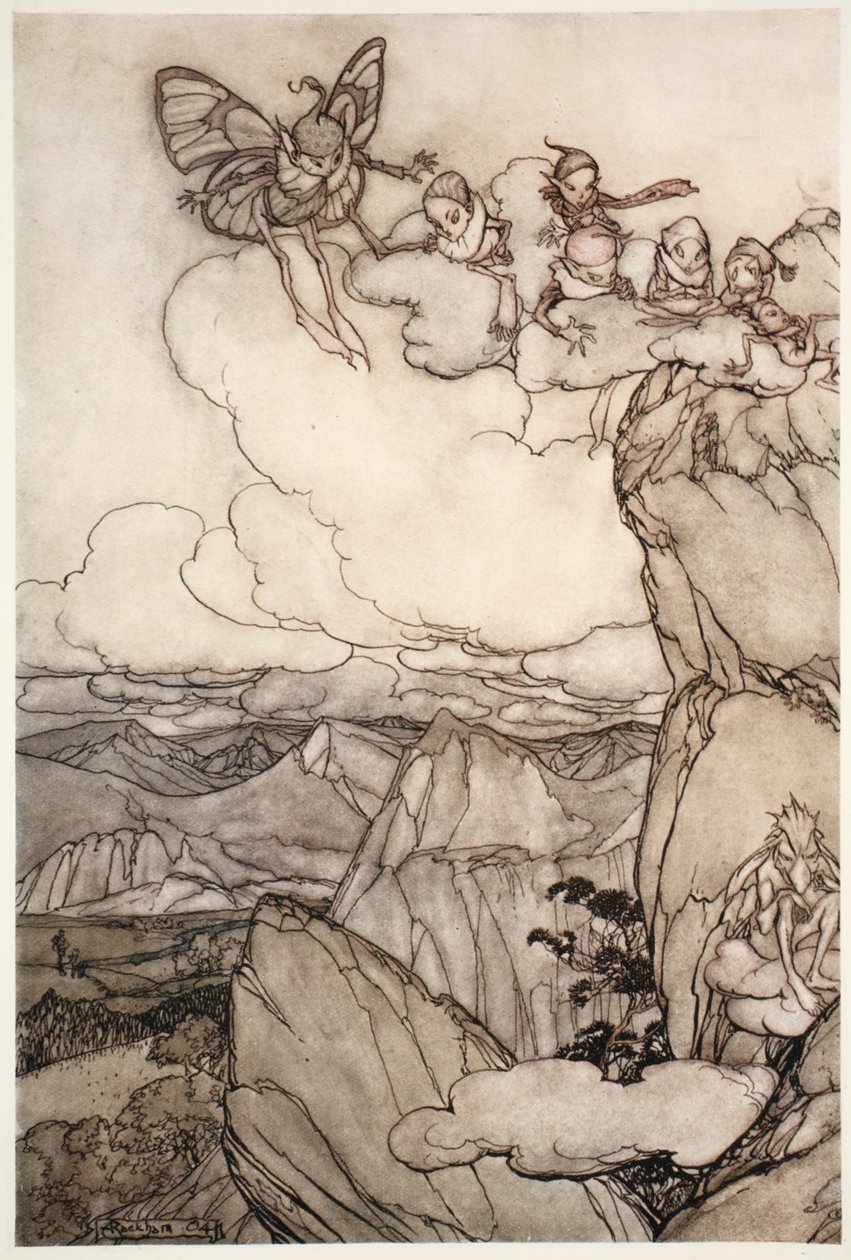 Fadas nas montanhas, de Rip Van Winkle por Washington Irving, bar. 1910 de Arthur Rackham