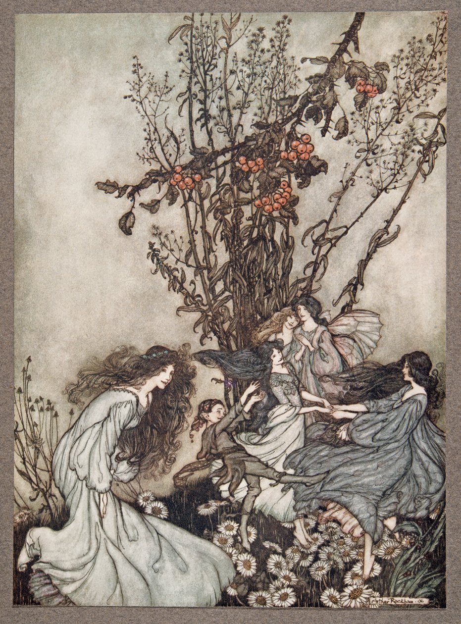 Fadas nunca dizem Nós nos sentimos felizes, o que eles dizem é que nós caímos dançantes, de Peter Pan em Kensington Gardens por JM Barrie (1860 - 1937), pub. 1906 de Arthur Rackham