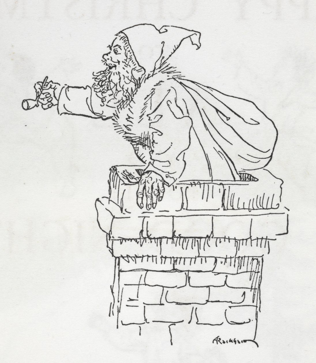 O Pai Natal a descer por uma chaminé de Arthur Rackham