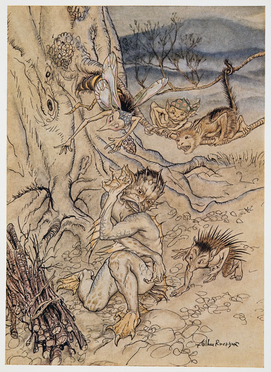 Para cada ninharia eles são colocados sobre mim, ilustração de William Shakespeares The Tempest, pub. 1926 de Arthur Rackham